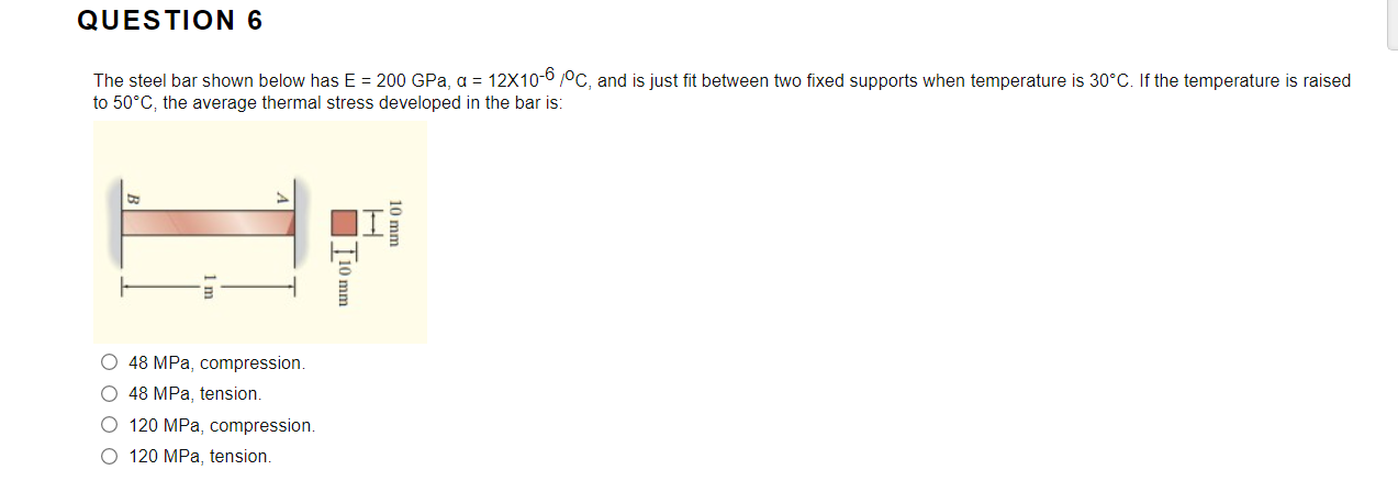 Solved QUESTION 6 The Steel Bar Shown Below Has E = 200 GPa, | Chegg.com