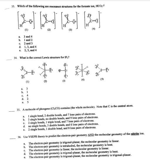 Solved 33. Which Of The Following Are Resonance Structures | Chegg.com