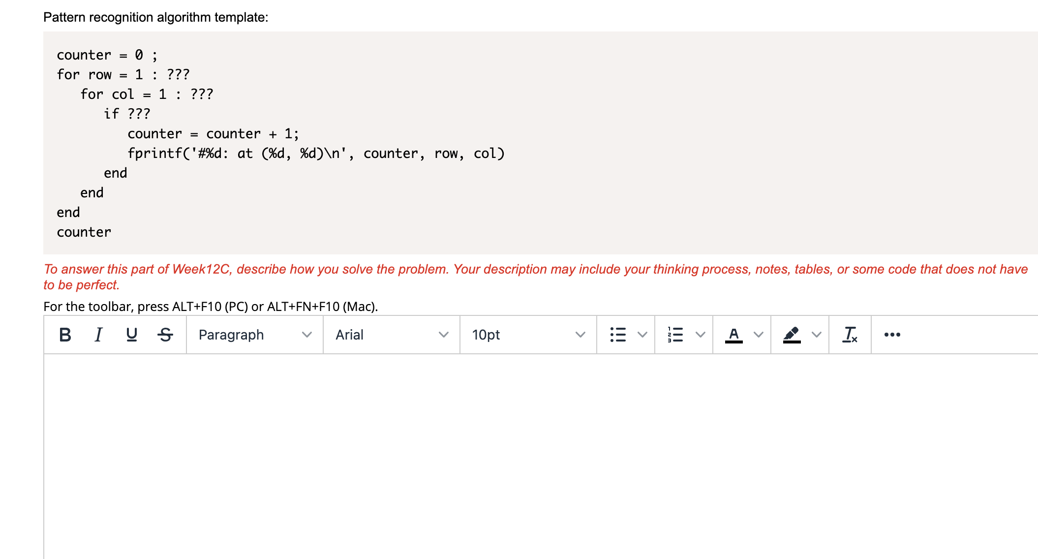 Solved Pattern recognition algorithm template: counter =0; | Chegg.com