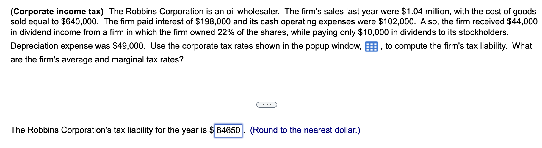 Solved a (Corporate income tax) The Robbins Corporation is | Chegg.com