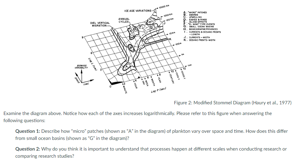 Figure 2: Modified Stommel Diagram (Haury et al., 1977)
Examine the diagram above. Notice how each of the axes increases loga