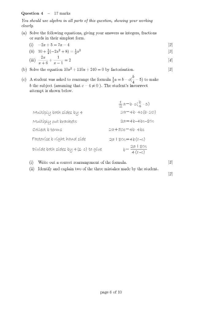 Solved Question 417 marks You should use algebra in all | Chegg.com