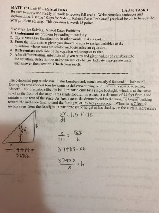 Solved MATH 153 Lab #3-Related Rates Be sure LAB #3 TASK to | Chegg.com