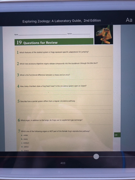 Solved Aa Exploring Zoology A Laboratory Guide, 2nd Edition