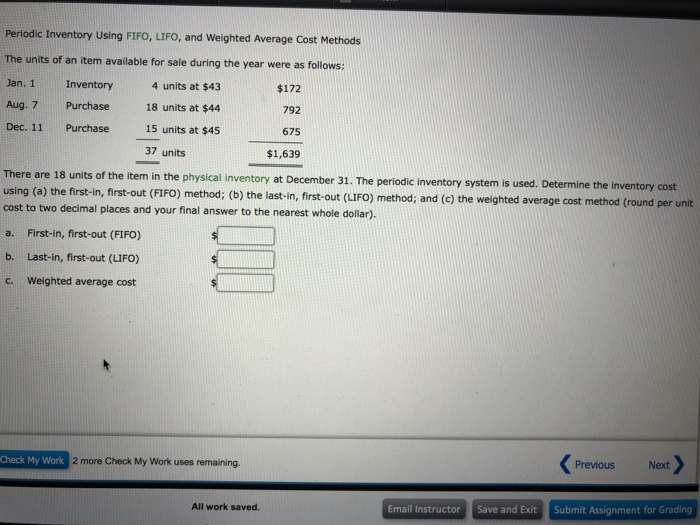 Solved Periodic Inventory Using FIFO LIFO And Weighted Chegg