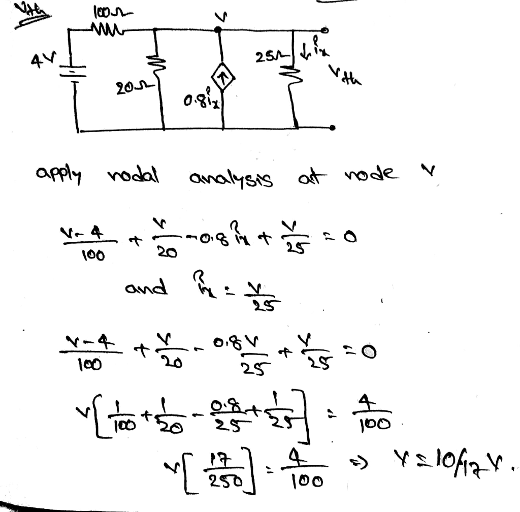 Non- M . 250- Valthe 2032 0.8 apply nodal analysis at node w 4 100 + -०.९१ + and a + > 0.81 25 4 100 [ista . 25 JOO Ya lofizy