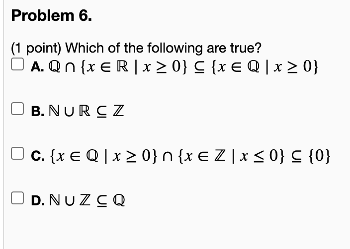 Solved Problem 6 1 Point Which Of The Following Are Tr Chegg Com