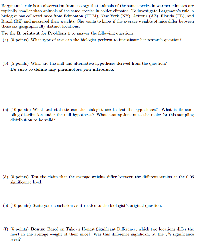 Bergmann's rule is an observation from ecology that | Chegg.com