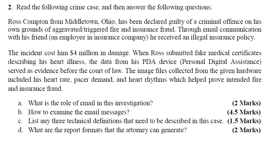 Solved 2 Read The Following Crime Case And Then Answer Chegg Com