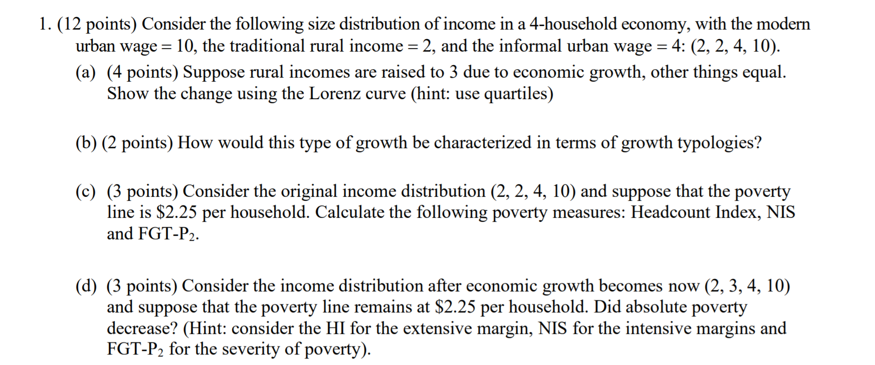 Solved Consider the following size distribution of income in | Chegg.com