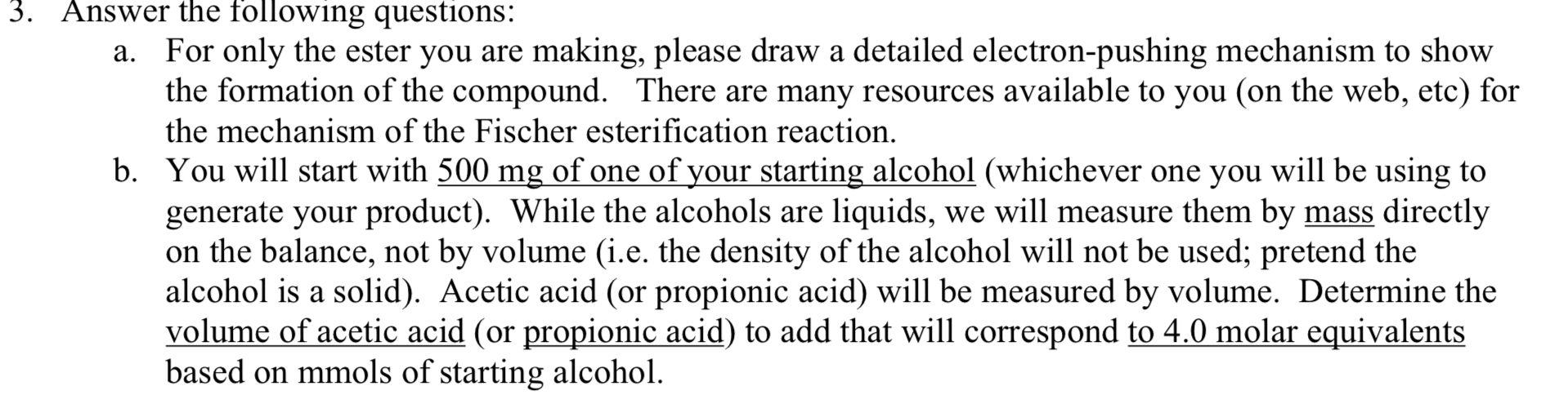 Solved 7. SYNTHESIS OF FRUITY ESTERS USING THE FISCHER | Chegg.com