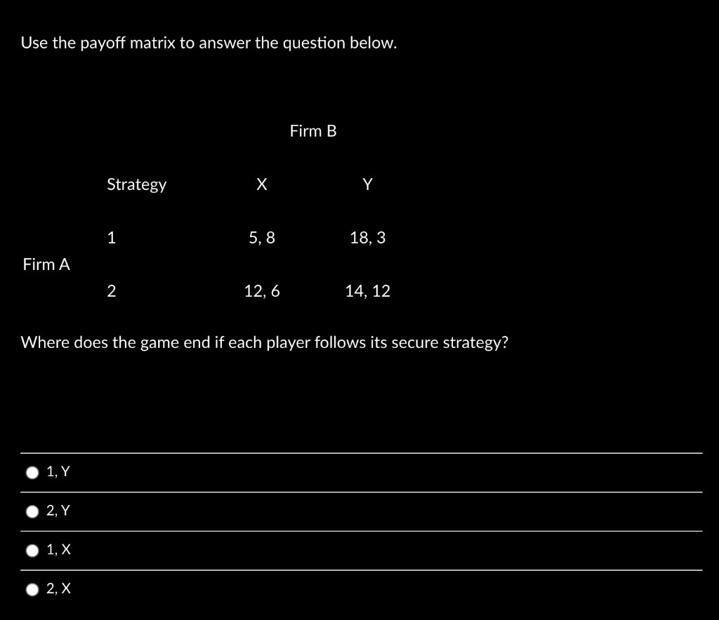 Solved Use The Payoff Matrix To Answer The Question Below. | Chegg.com