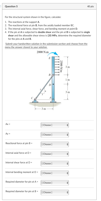 Solved Question 5 40 pts For the structural system shown in | Chegg.com