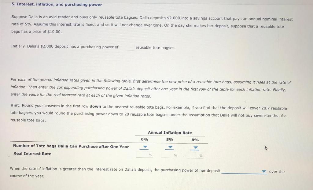 Solved 5. Interest inflation and purchasing power Suppose