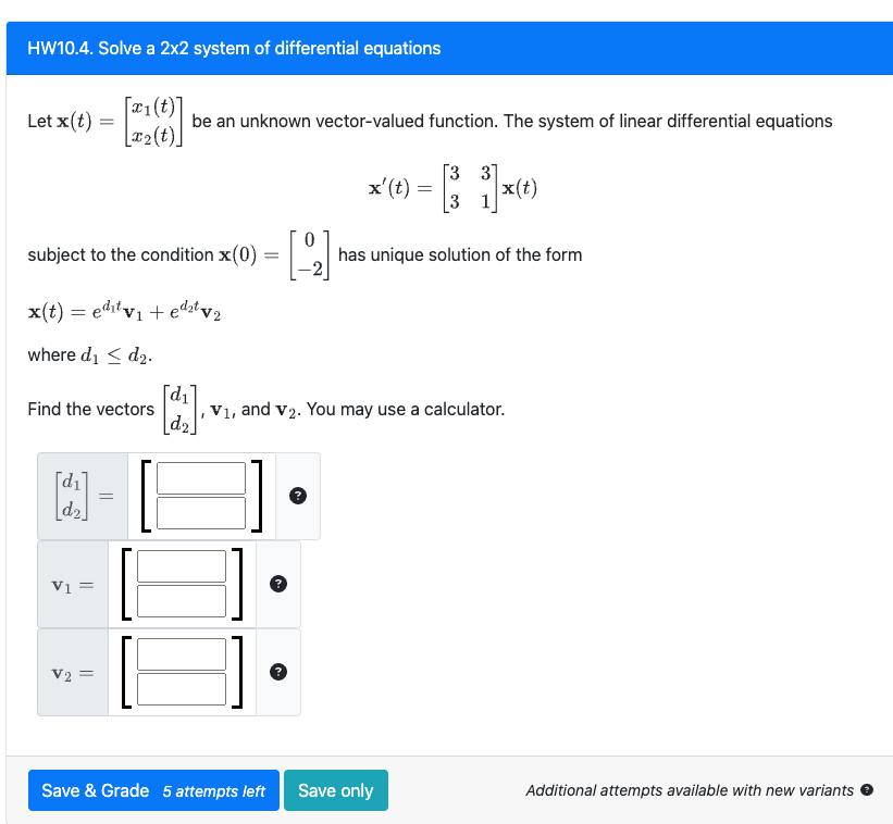 Solved HW10.4. Solve a 2×2 system of differential equations