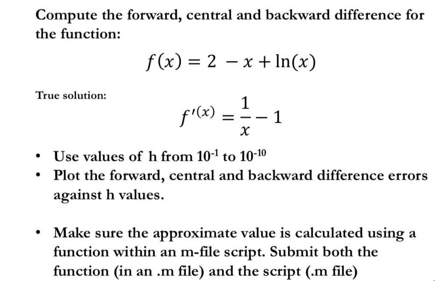 Solved Compute the forward, central and backward difference | Chegg.com