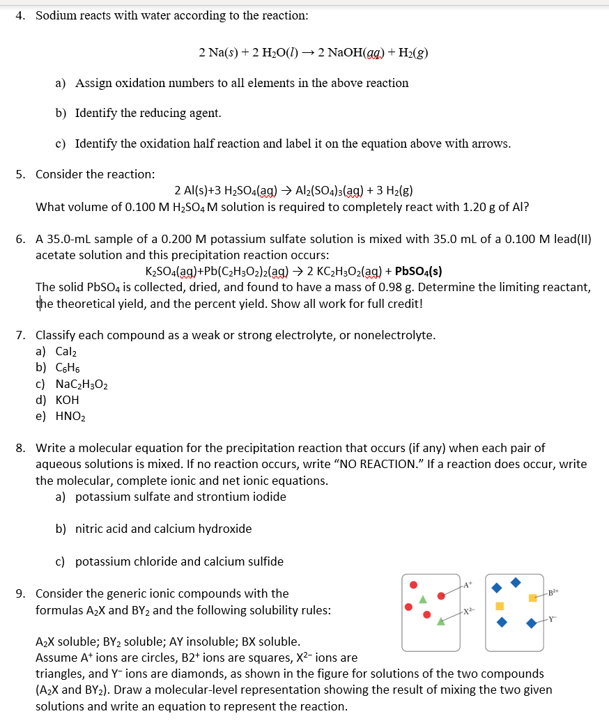 Solved 4. Sodium reacts with water according to the | Chegg.com