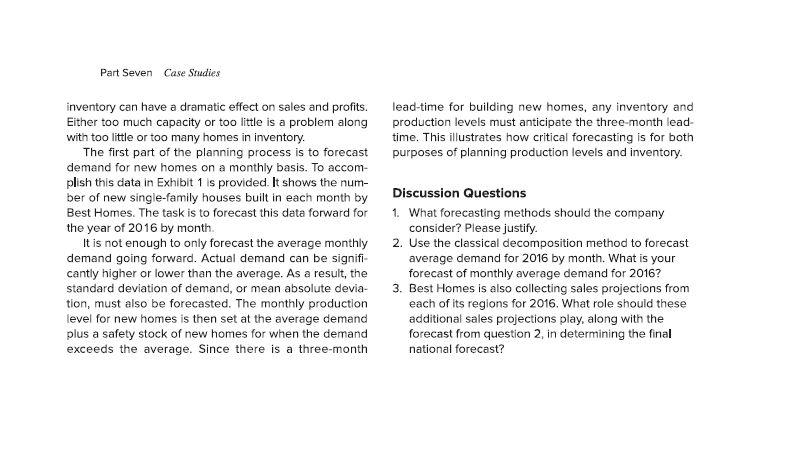 best homes inc forecasting case study