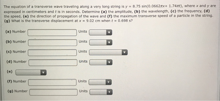 Solved The Equation Of A Transverse Wave Traveling Along Chegg Com