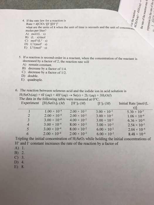Solved If the rate law for a reaction is Rate = | Chegg.com