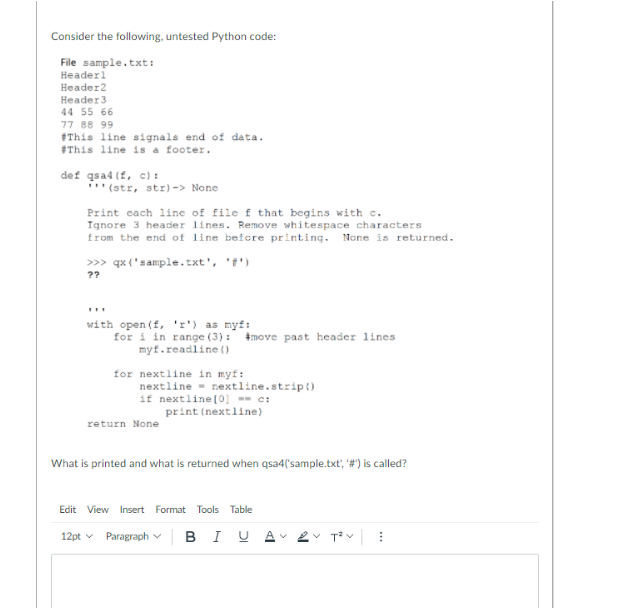 Solved Consider the following, untested Python code: File | Chegg.com