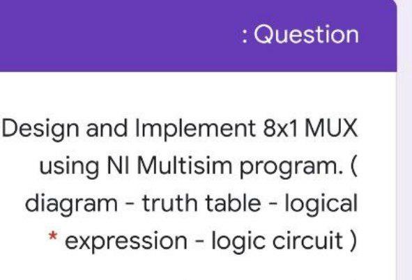Solved : Question Design and implement 8x1 MUX using Ni | Chegg.com