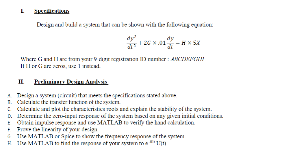 Solved I. Specifications Design and build a system that can | Chegg.com