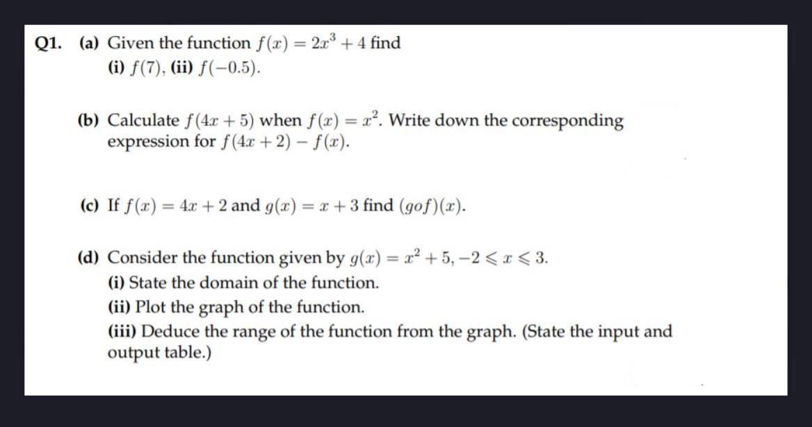 Solved Q1. (a) Given the function f(0) = 2.0? + 4 find (i) | Chegg.com
