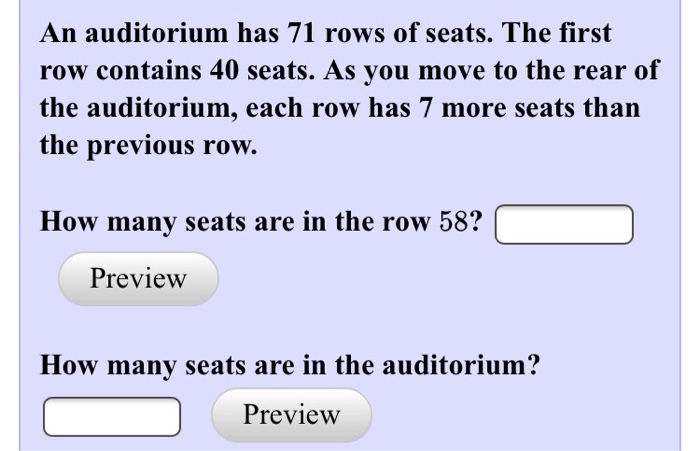 Solved An auditorium has 71 rows of seats. The first row Chegg