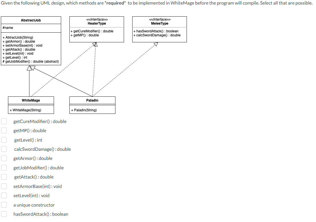Solved getCureModifier() : double getMP(): double getLevel() | Chegg.com