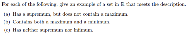 Solved For each of the following, give an example of a set | Chegg.com