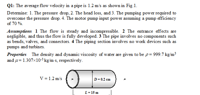 Solved Q1: The average flow velocity in a pipe is 1.2 m/s as | Chegg.com