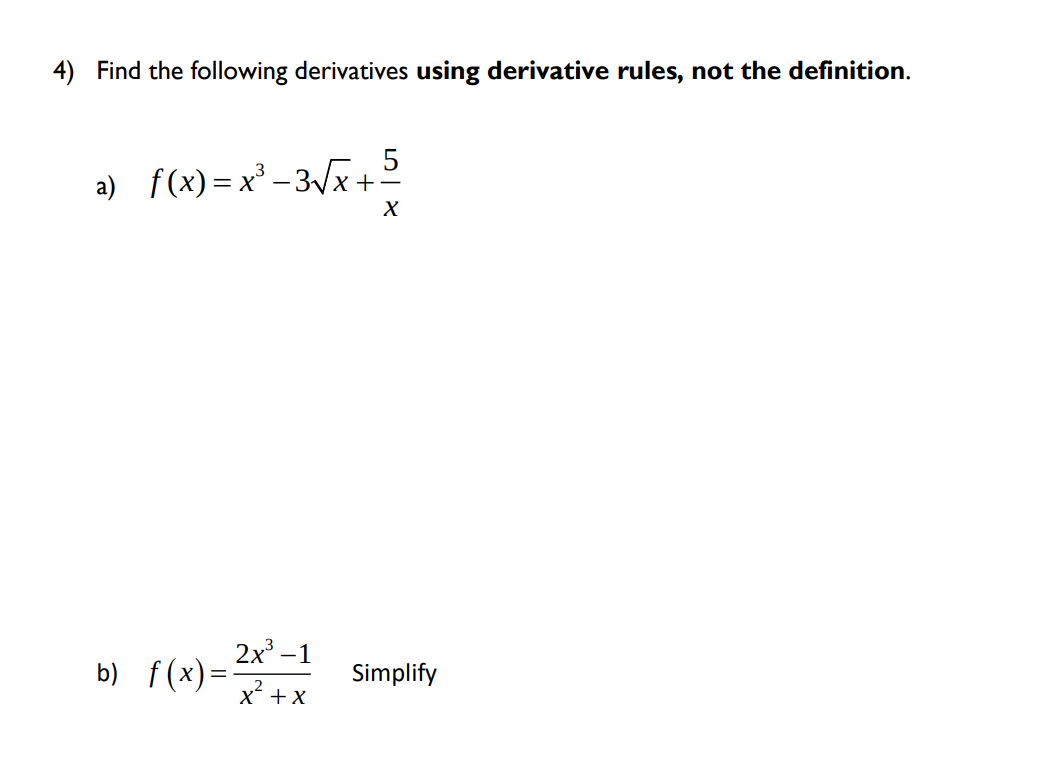 4 Find The Following Derivatives Using Derivative 1974