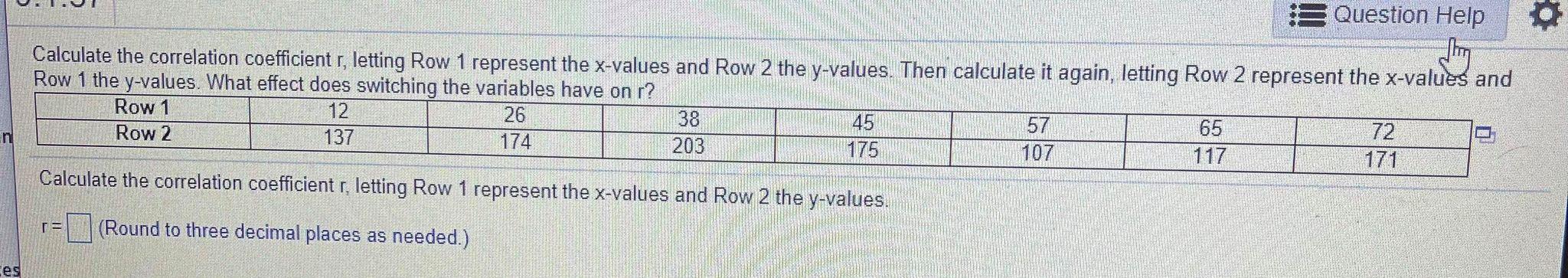 Solved Question Help O Calculate the correlation coefficient | Chegg.com