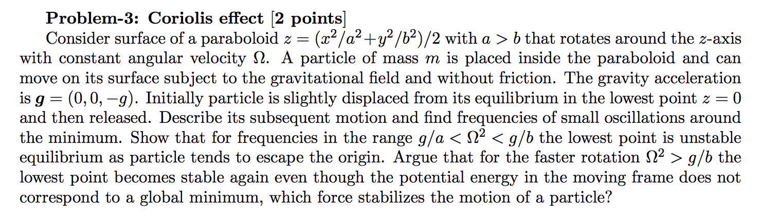 Solved Problem-3: Coriolis Effect (2 Points] Consider | Chegg.com