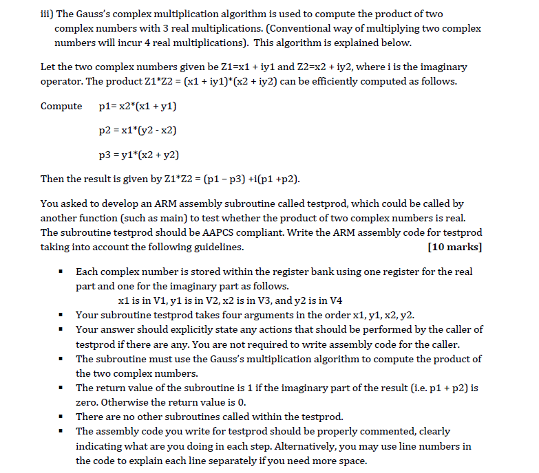iii) The Gauss's complex multiplication algorithm is | Chegg.com
