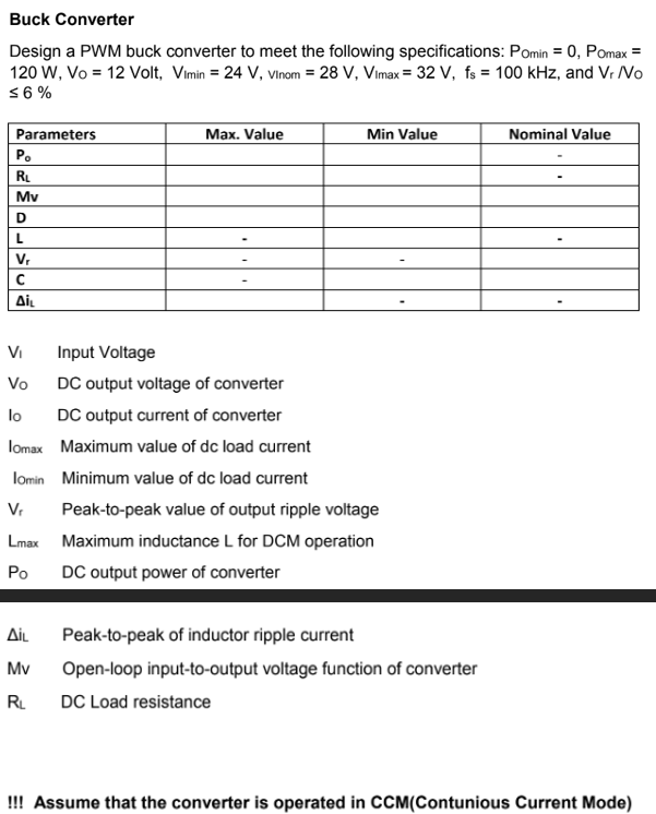 Solved Buck ConverterDesign a PWM buck converter to meet the