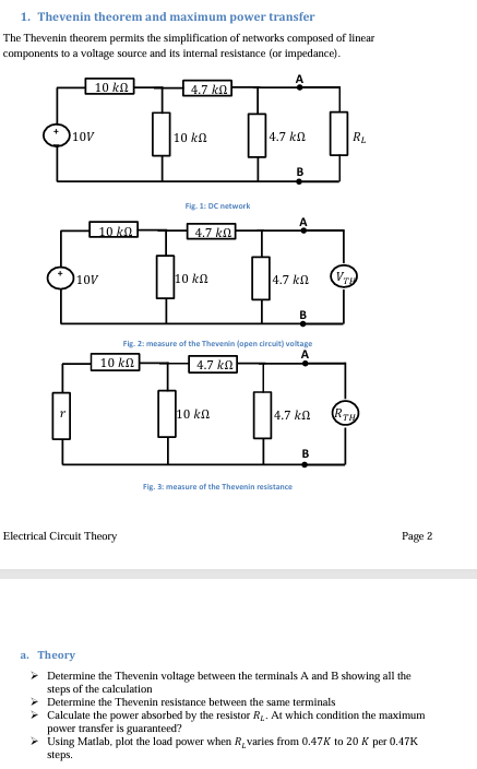 Solved 1. ﻿Thevenin theorem and maximum power transfer The | Chegg.com