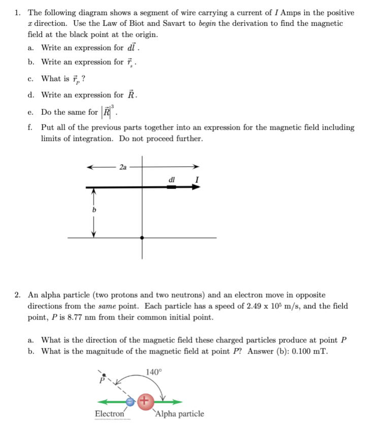 Solved 1. The following diagram shows a segment of wire | Chegg.com