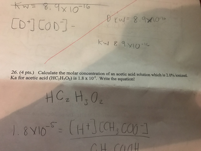 Solved Calculate the molar concentration of an acetic acid | Chegg.com
