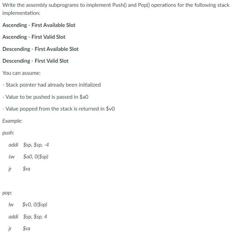 Solved Write the assembly subprograms to implement Push() | Chegg.com