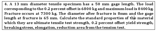 Solved 4. A 13 mm diameter tensile specimen has a 50 mm gage | Chegg.com