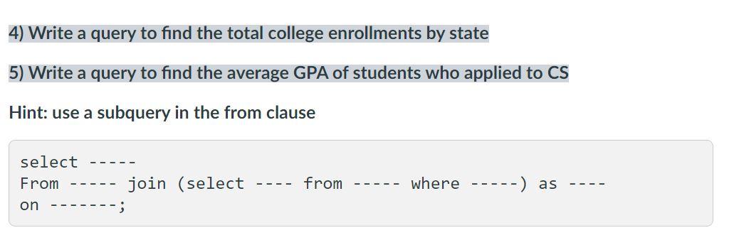 Solved DROP DATABASE IF EXISTS college_application; CREATE | Chegg.com
