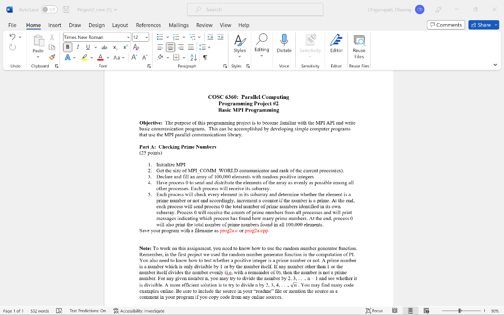 Solved COSC 6360: Parallel Computing Programming Projecl \#2 | Chegg.com