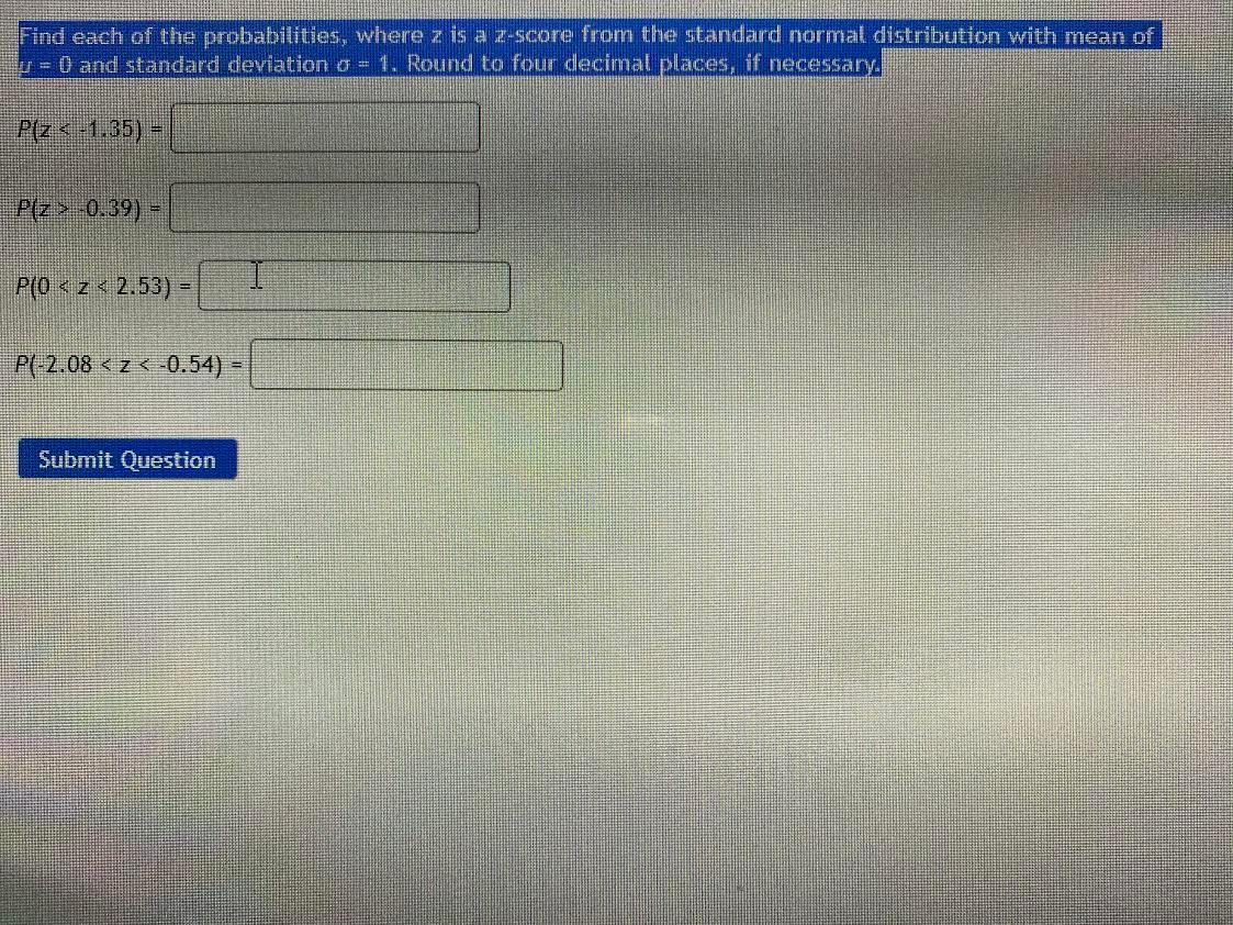 Solved Find each of the probabilities, where z is a z-score | Chegg.com