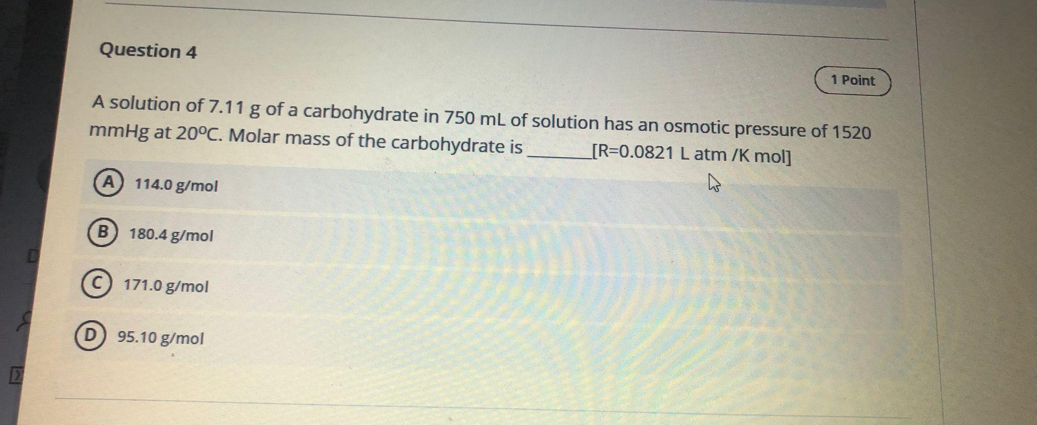 Solved Question 4 1 Point A Solution Of 7.11 G Of A | Chegg.com