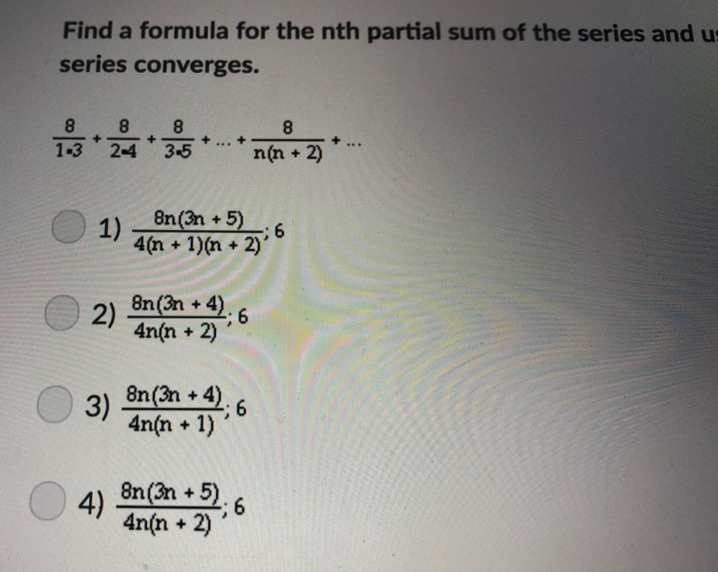 Solved Find a formula for the nth partial sum of the series | Chegg.com