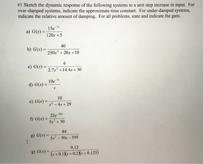 Solved #1 Sketch the dynamic response of the following | Chegg.com