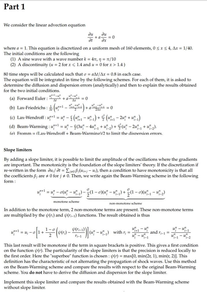 Part 1 We consider the linear advection equation au | Chegg.com