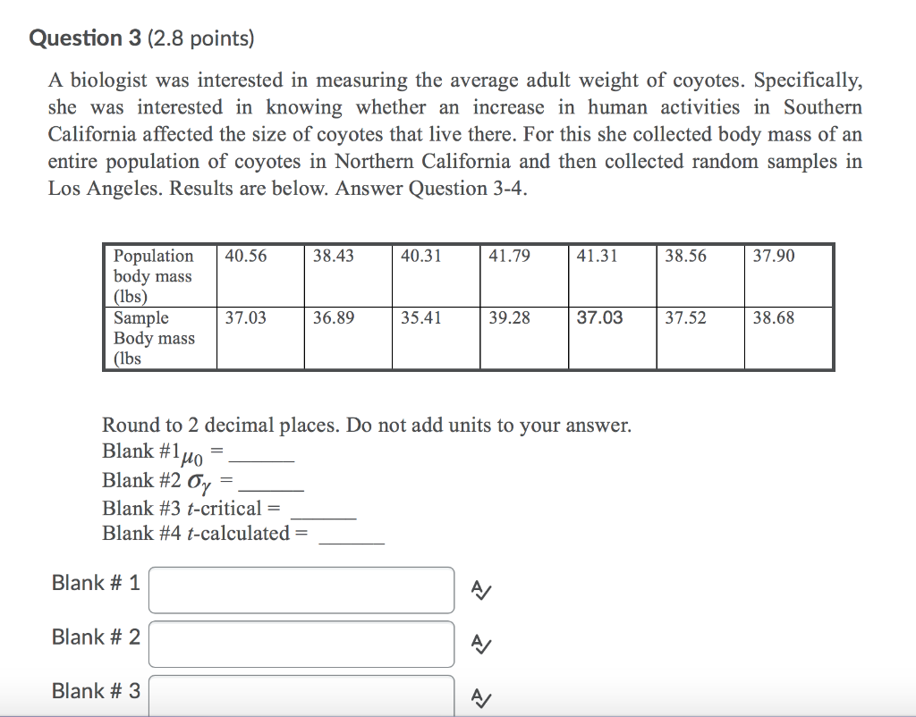 Solved Question 3 (2.8 points) A biologist was interested in | Chegg.com